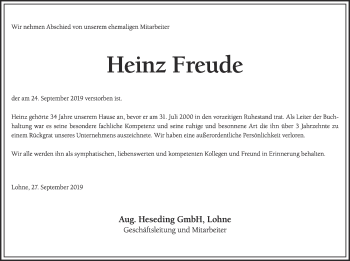 Anzeige von Heinz Freude von OM-Medien
