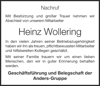 Anzeige von Heinz Wollering von OM-Medien
