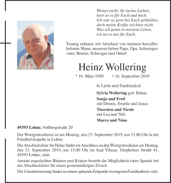 Anzeige von Heinz Wollering von OM-Medien