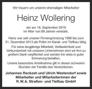 Anzeige von Heinz Wollering von OM-Medien