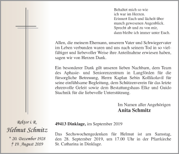 Anzeige von Helmut Schmitz von OM-Medien