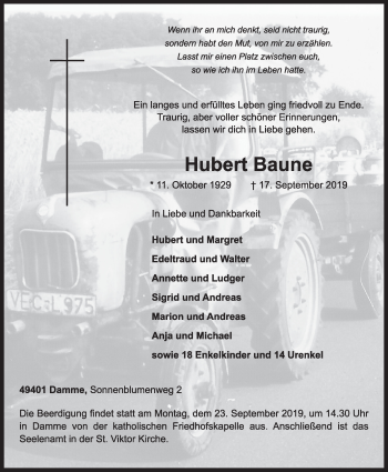 Anzeige von Hubert Baune von OM-Medien