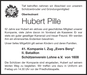 Anzeige von Hubert Pille von OM-Medien