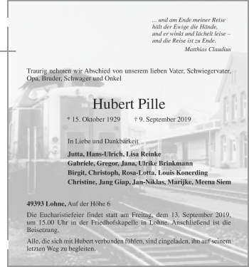Anzeige von Hubert Pille von OM-Medien
