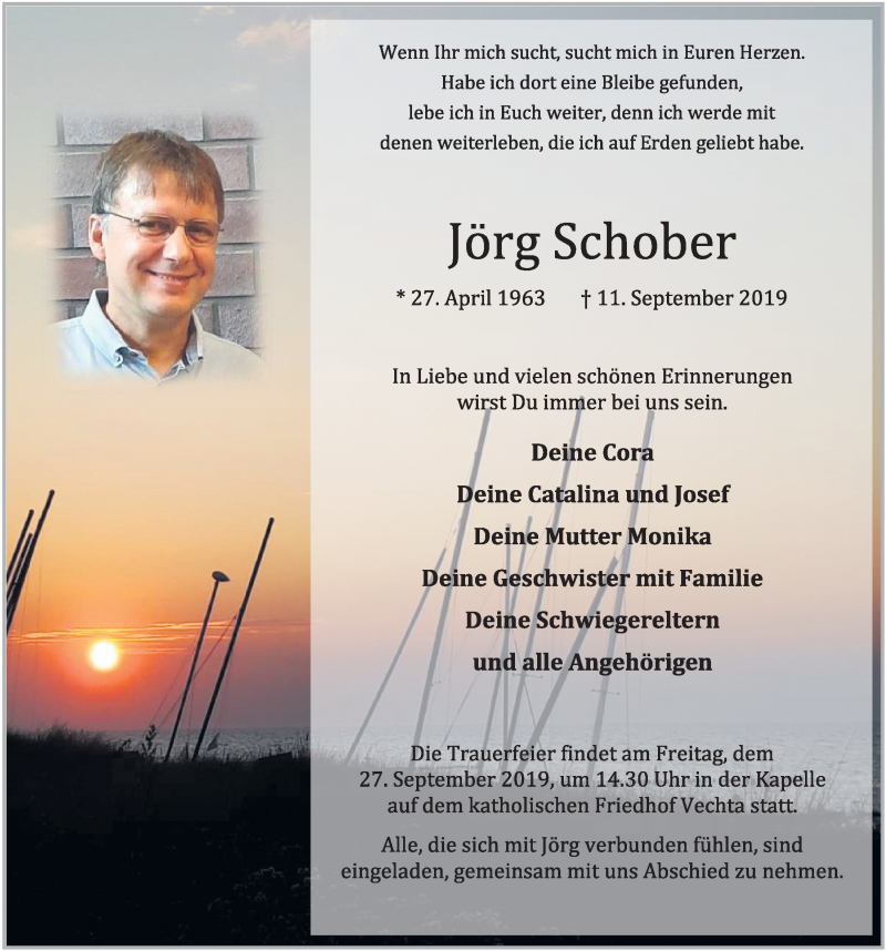  Traueranzeige für Jörg Schober vom 21.09.2019 aus OM-Medien