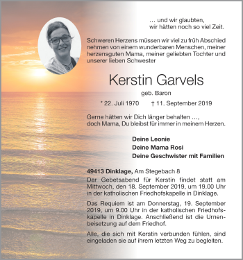 Anzeige von Kerstin Garvels von OM-Medien