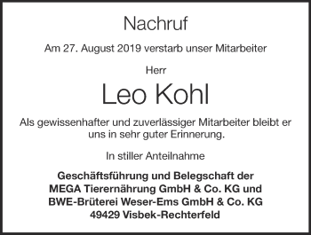 Anzeige von Leo Kohl von OM-Medien