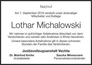 Anzeige von Lothar Michalowski von OM-Medien