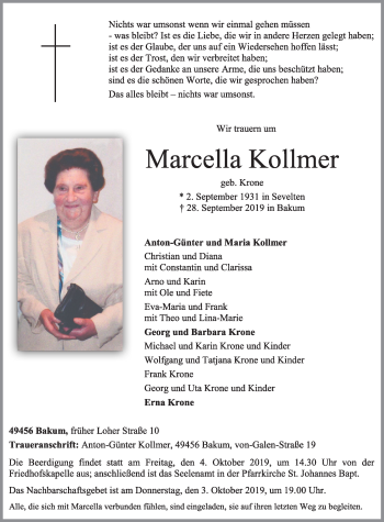 Anzeige von Marcella Kollmer von OM-Medien