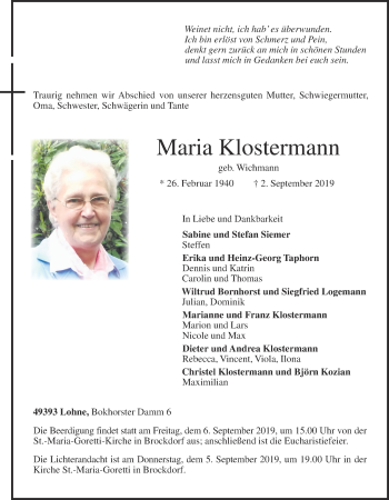 Anzeige von Maria Klostermann von OM-Medien