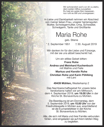 Anzeige von Maria Rohe von OM-Medien