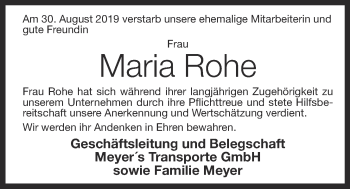 Anzeige von Maria Rohe von OM-Medien