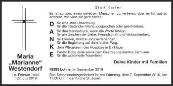 Anzeige von Maria Westendorf von OM-Medien
