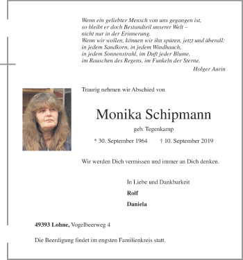 Anzeige von Monika Schipmann von OM-Medien