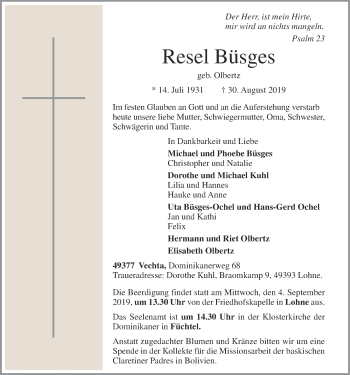 Anzeige von Resel Büsges von OM-Medien