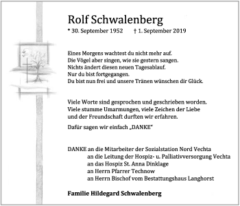 Anzeige von Rolf Schwalenberg von OM-Medien