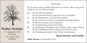 Anzeige von Walter Stritzke von OM-Medien