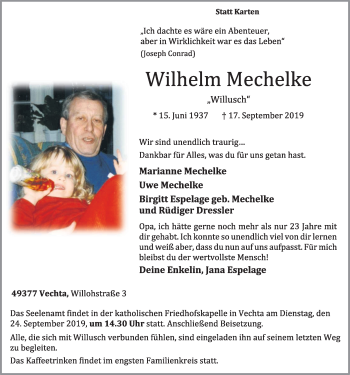 Anzeige von Wilhelm Mechelke von OM-Medien