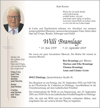 Anzeige von Willi Bramlage von OM-Medien