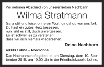 Anzeige von Wilma Stratmann von OM-Medien