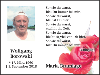 Anzeige von Wolfgang Borowski von OM-Medien