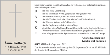 Anzeige von Änne Kolbeck von OM-Medien