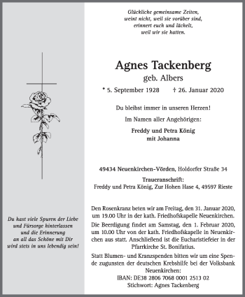 Anzeige von Agnes Tackenberg von OM-Medien