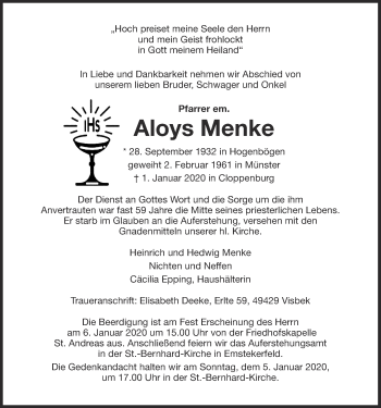 Anzeige von Aloys Menke von OM-Medien