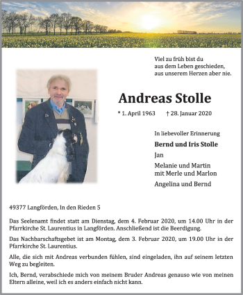 Anzeige von Andreas Stolle von OM-Medien