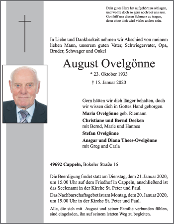 Anzeige von August Ovelgönne von OM-Medien