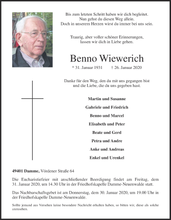 Anzeige von Benno Wiewerich von OM-Medien