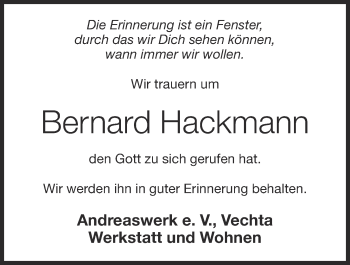 Anzeige von Bernard Hackmann von OM-Medien