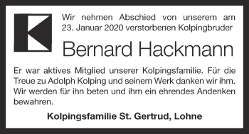 Anzeige von Bernard Hackmann von OM-Medien