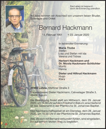 Anzeige von Bernard Hackmann von OM-Medien