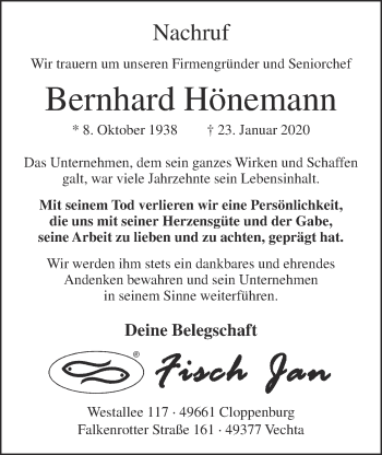 Anzeige von Bernhard Hönemann von OM-Medien