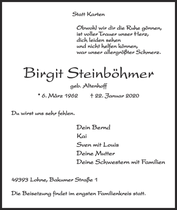 Anzeige von Birgit Steinböhmer von OM-Medien