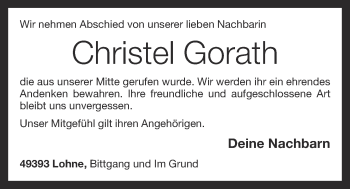 Anzeige von Christel Gorath von OM-Medien