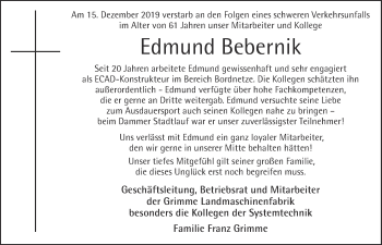 Anzeige von Edmund Bebernik von OM-Medien