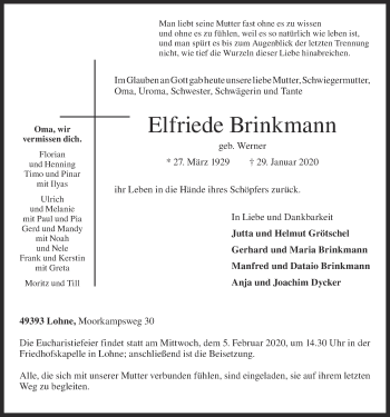 Anzeige von Elfriede Brinkmann von OM-Medien