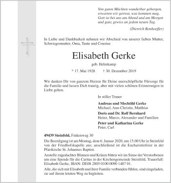 Anzeige von Elisabeth Gerke von OM-Medien