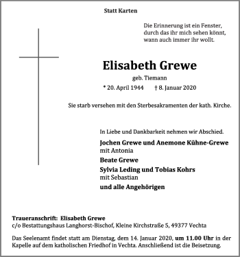 Anzeige von Elisabeth Grewe von OM-Medien