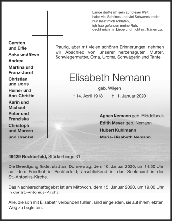 Anzeige von Elisabeth Nemann von OM-Medien