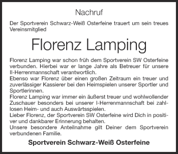 Anzeige von Florenz Lamping von OM-Medien