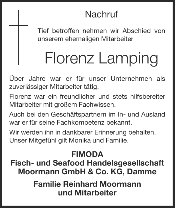 Anzeige von Florenz Lamping von OM-Medien