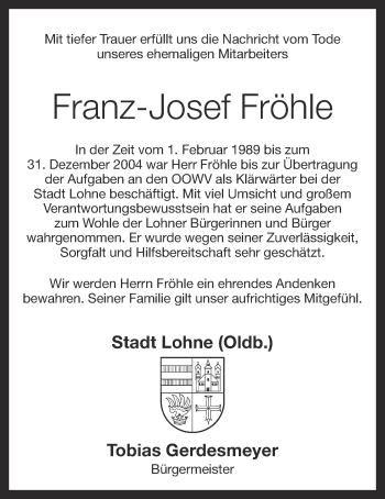 Anzeige von Franz-Josef Fröhle von OM-Medien