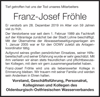 Anzeige von Franz-Josef Fröhle von OM-Medien