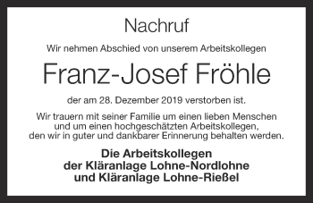 Anzeige von Franz-Josef Fröhle von OM-Medien