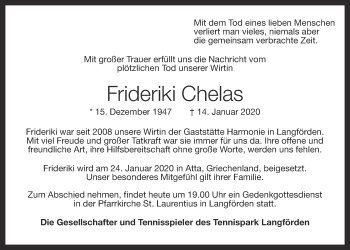 Anzeige von Frideriki Chelas von OM-Medien
