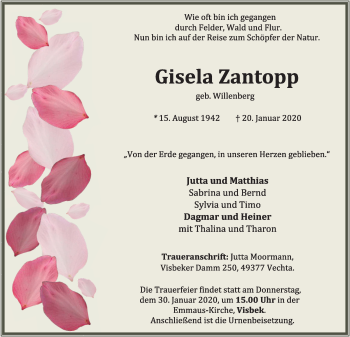 Anzeige von Gisela Zantopp von OM-Medien