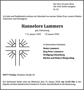 Anzeige von Hannelore Lammers von OM-Medien